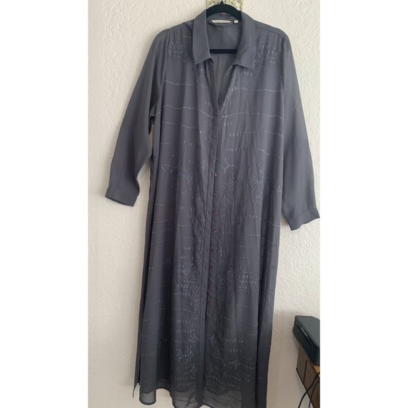 Soft Surroundings Maxi Dress Sheer Cover up Gray /embroidery Button Front 1X - Picture 1 of 5